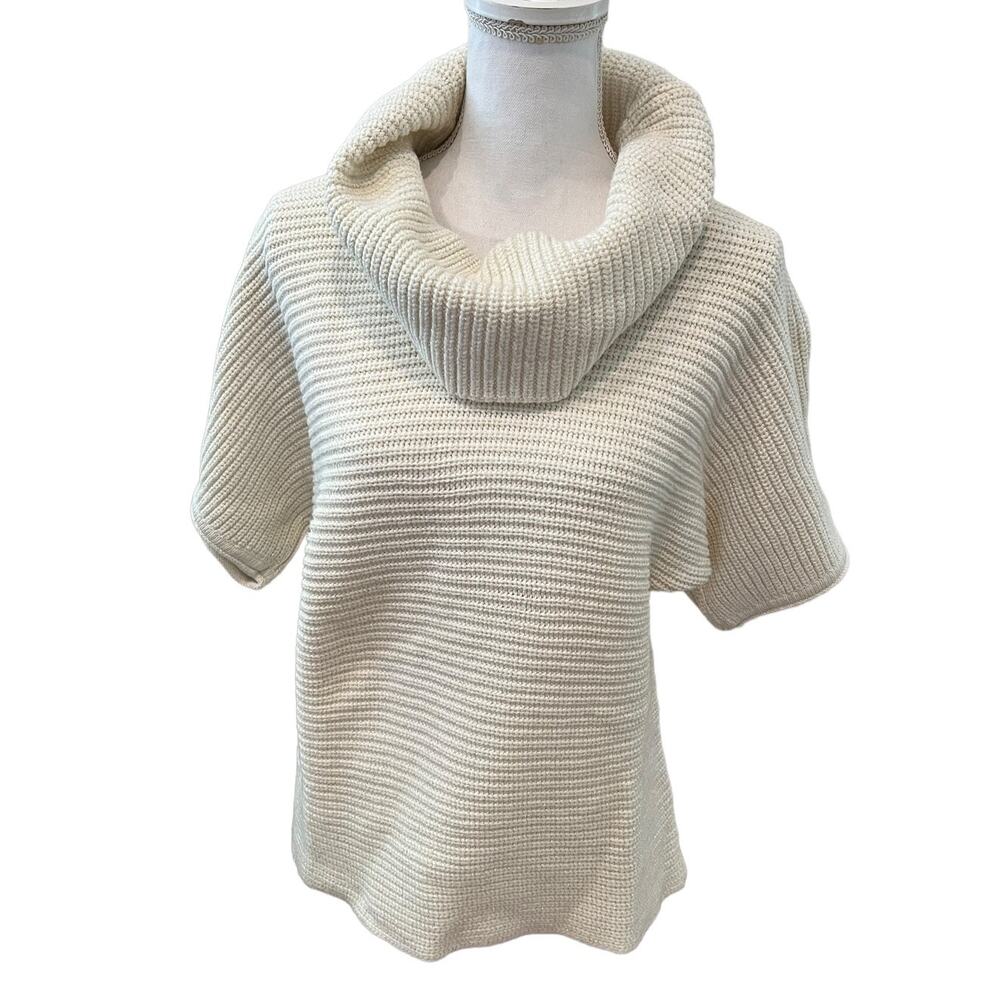 Coldwater Creek Chunky Knit Cowl Neck Cropped Dolman Sleeve Sweater Cream M